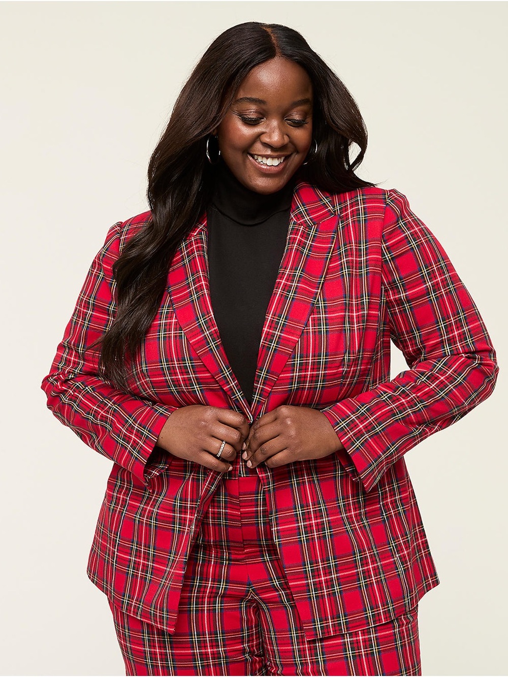 Lane Bryant Red Plaid Blazer with Notched Lapel
